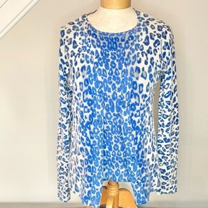 Magaschoni Cashmere Blue Leopard Print Cardigan Sweater & Tank Set Size Medium